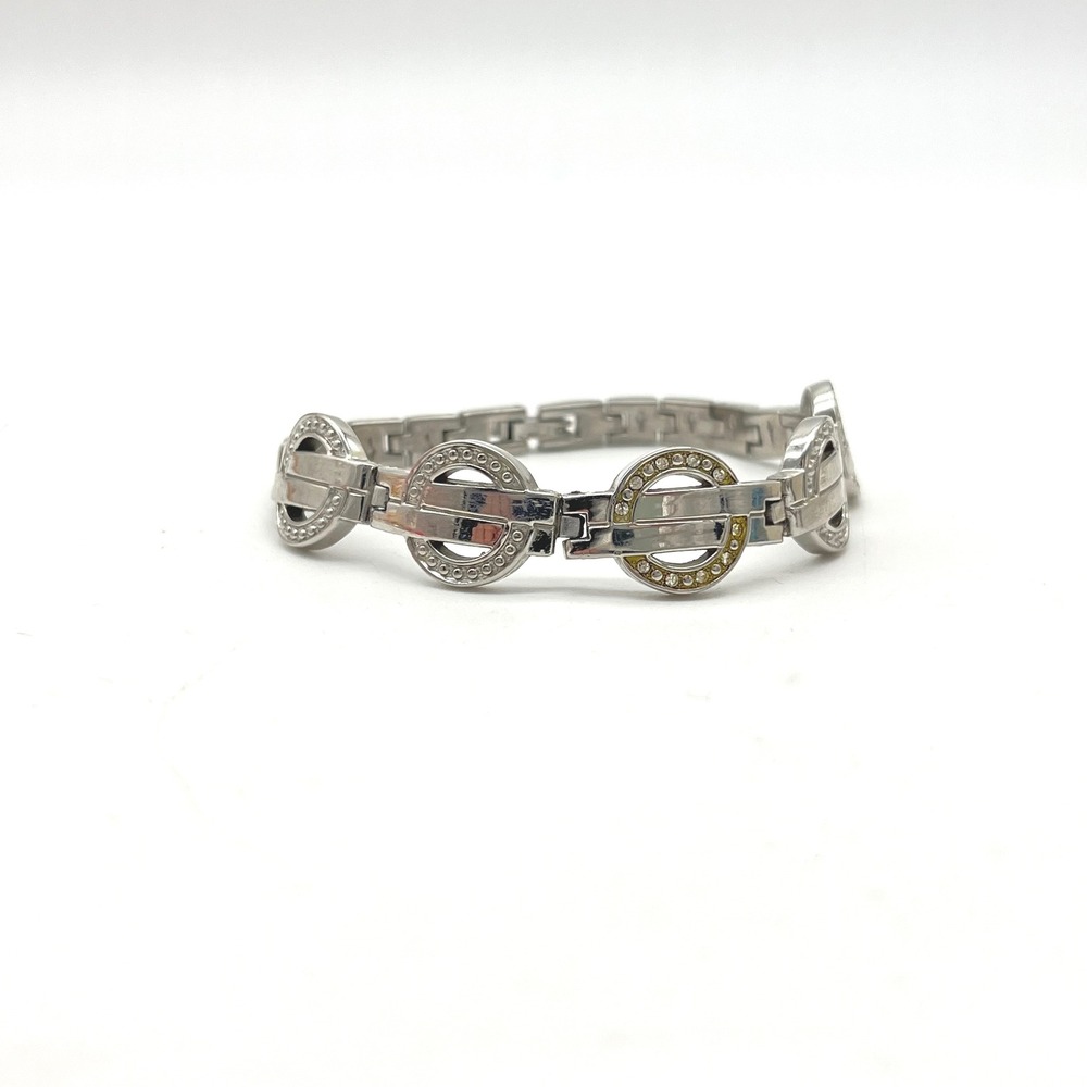 Silver‎ Tone Link Bracelet with Rhinestone Accents Fashion Jewelry